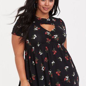 3x Torrid Black Floral Choker Neck Babydoll Top